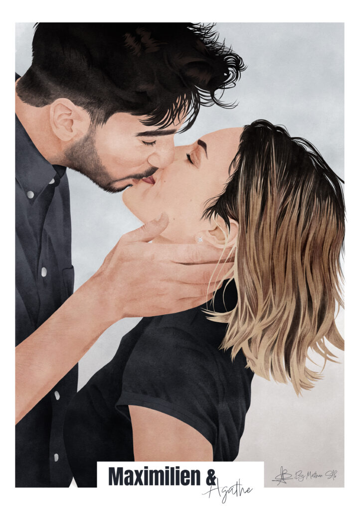 aquarelle numérique représentant un couple qui s'embrasse
